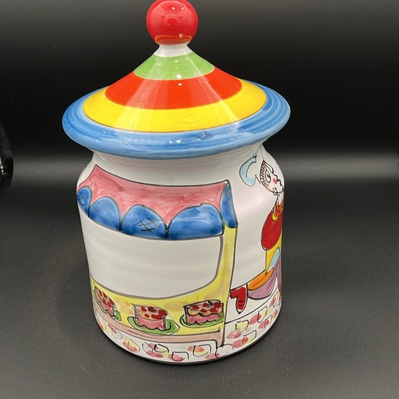 La Musa Italian hand painted ceramic cookie jar. Colorful Picasso style figures. - Picture 4 of 14